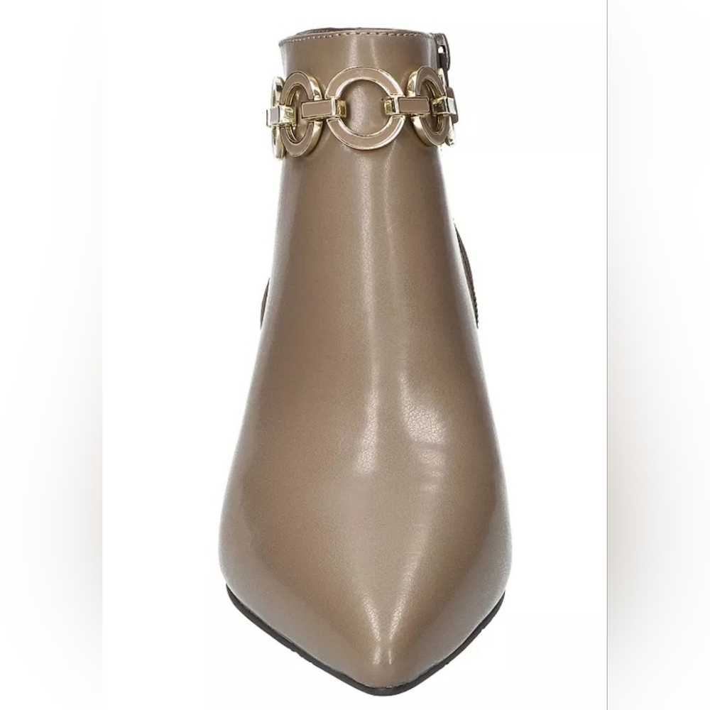 Easy Street Taupe Pointed Toe Ankle Boot with Gold Chain Accent 8.5 Chic New Y2K - Picture 3 of 7